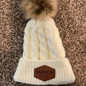 Freedom leatherette patch knitted beanie